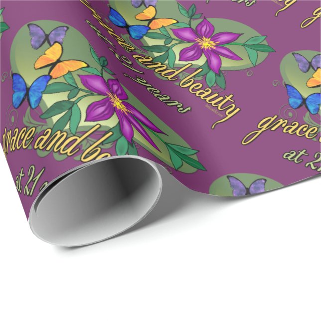 Papier Cadeau Grâce et beauté à 21 (Coin rond)