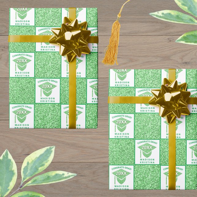 Papier Cadeau Grad Glam Green Casquette Celebration Graduation (Créateur téléchargé)