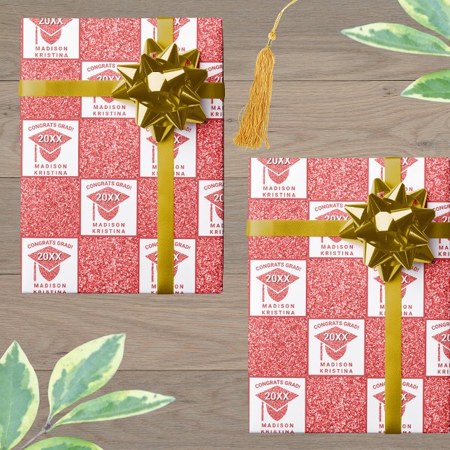 Papier Cadeau Grad Glam Red Casquette Celebration Graduation (Créateur téléchargé)