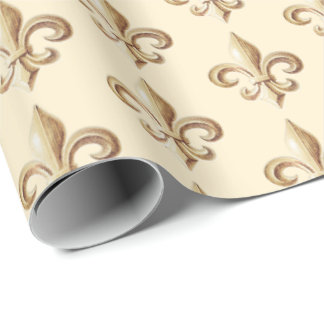 Papier Cadeau Gradient d'or ciselé Heraldique Fleur de lis Ivoir