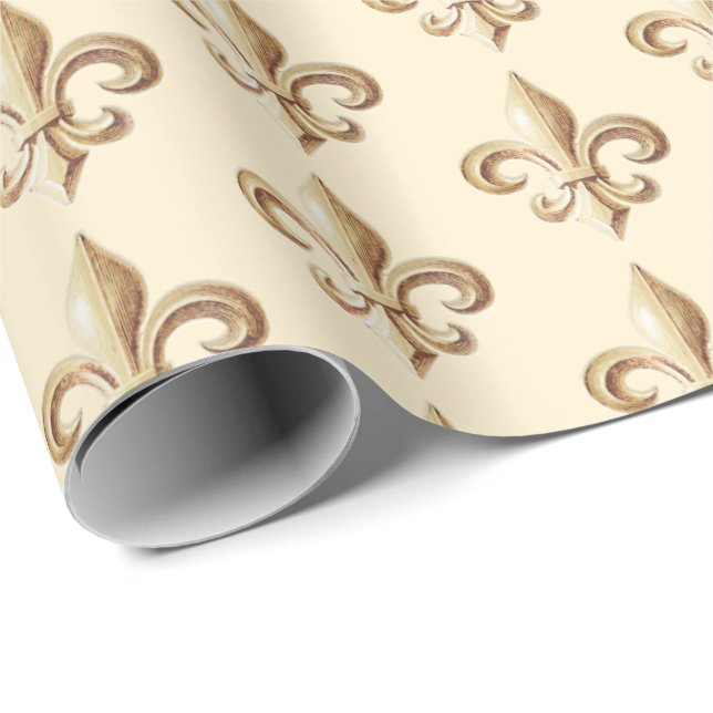 Papier Cadeau Gradient d'or ciselé Heraldique Fleur de lis Ivoir (Coin rond)
