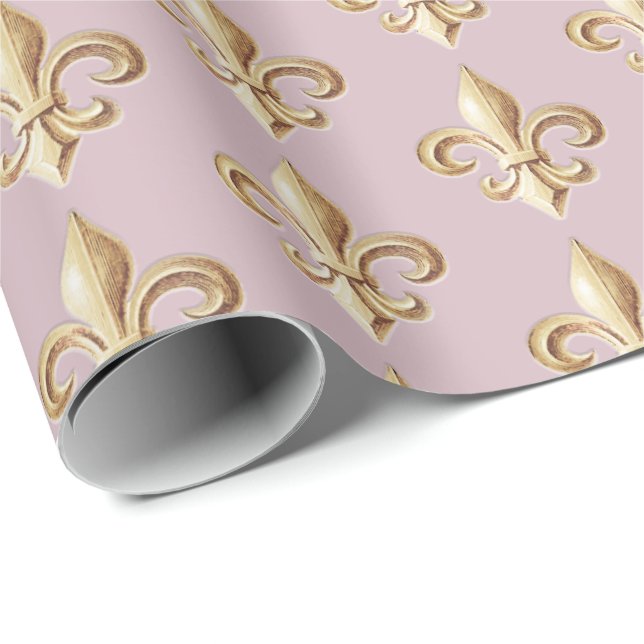 Papier Cadeau Gradient d'or ciselé Heraldique Fleur de lis Rose  (Coin rond)