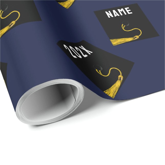 Papier Cadeau Graduation 2025 Navy Blue (Coin rond)