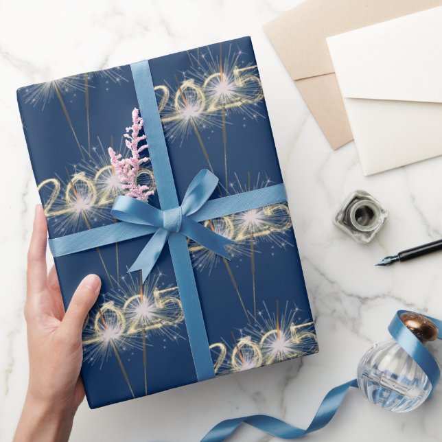 Papier Cadeau Graduation 2025 Sparklers Sur Bleu (Cadeaux)