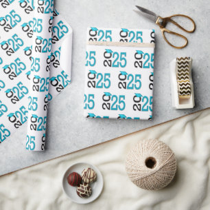 Papier Cadeau Graduation 2025 Turquoise et noir