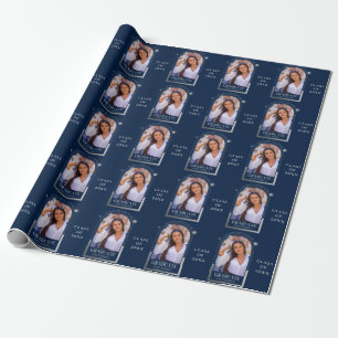 Papier Cadeau Graduation Blue Silver Sun Moon Stars Grad Photo