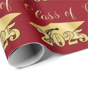 Papier Cadeau Graduation Classe d'or métal rouge Année
