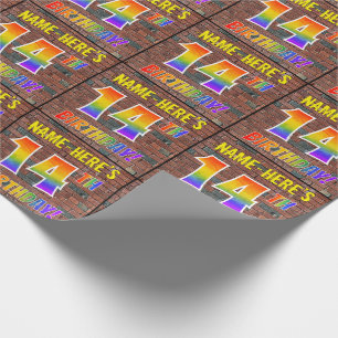Papier Cadeau Graffiti arc-en-ciel Look 14E ANNIVERSAIRE! & Nom 