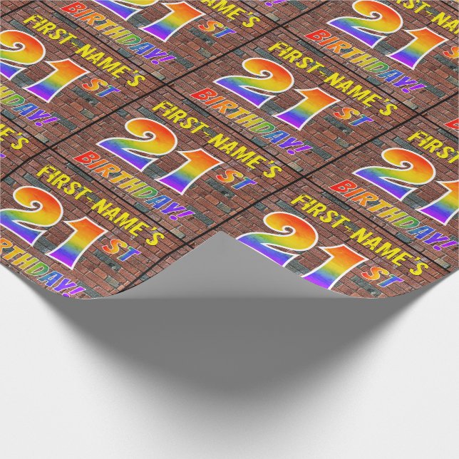 Papier Cadeau Graffiti arc-en-ciel Look 21E ANNIVERSAIRE! & Nom  (Coin)