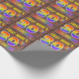 Papier Cadeau Graffiti arc-en-ciel Look 30E ANNIVERSAIRE! & Nom 