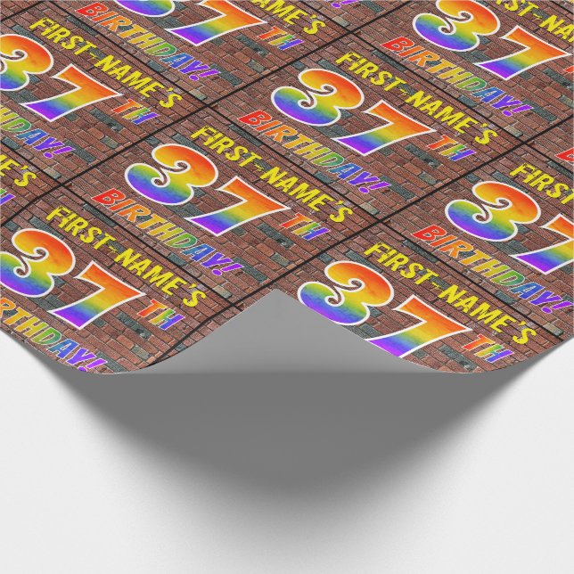 Papier Cadeau Graffiti arc-en-ciel Look 37E ANNIVERSAIRE! & Nom  (Coin)