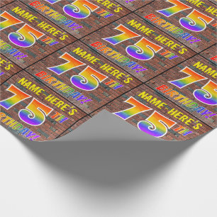 Papier Cadeau Graffiti arc-en-ciel Look 75E ANNIVERSAIRE! & Nom