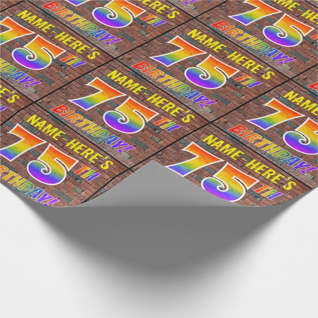 Papier Cadeau Graffiti arc-en-ciel Look 75E ANNIVERSAIRE! & Nom  (Coin)