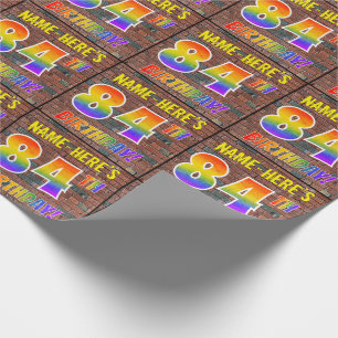 Papier Cadeau Graffiti arc-en-ciel Look 84E ANNIVERSAIRE! & Nom 