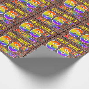 Papier Cadeau Graffiti Arc-en-ciel Regard 66 ANS! & Nom personna