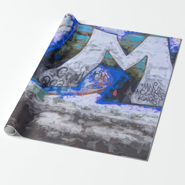 Papier Cadeau Graffiti Blue Urban Grunge Street Peinture murale (Déroulé)
