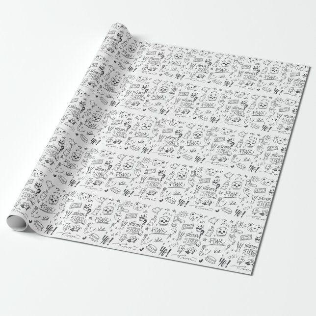 Papier Cadeau Graffiti Doodles : Punk Music Scribble (Déroulé)