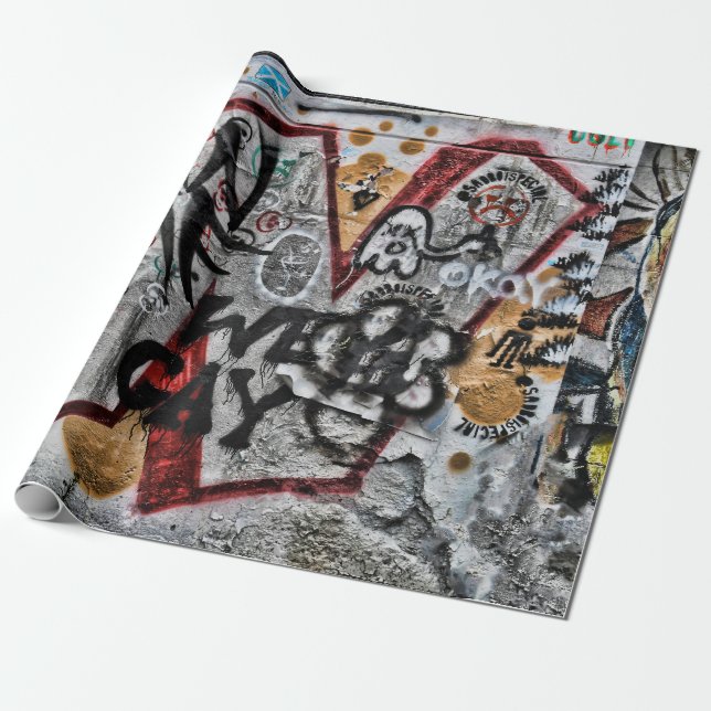 Papier Cadeau Graffiti Gris rouge Lettres Urban Street Wall Art (Déroulé)