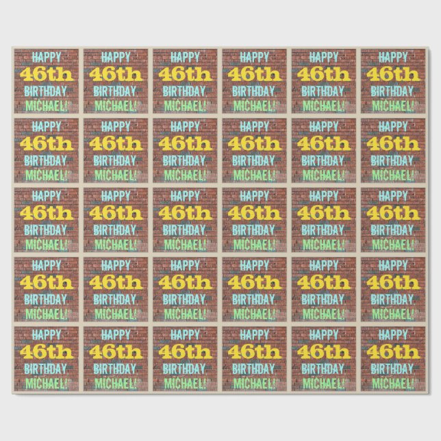 Papier Cadeau Graffiti muraux de briques inspiré 46ème anniversa (Plat)