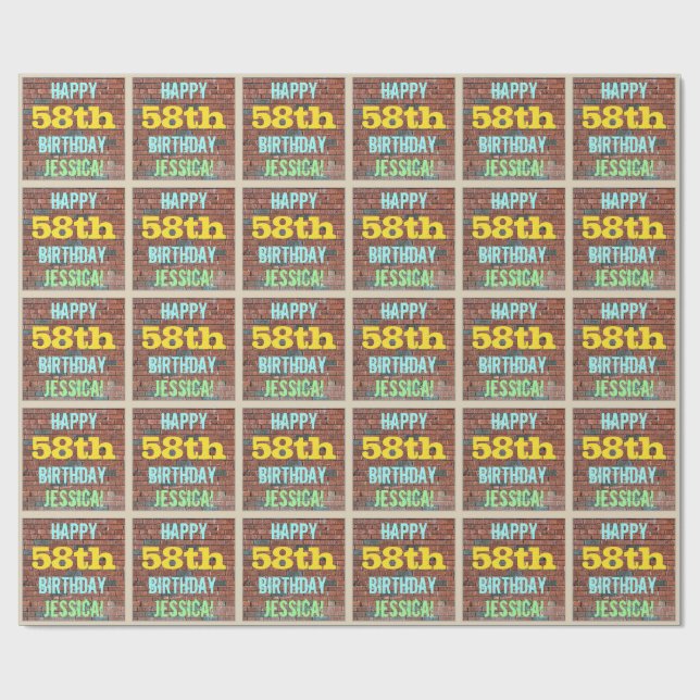 Papier Cadeau Graffiti muraux de briques inspiré 58ème anniversa (Plat)