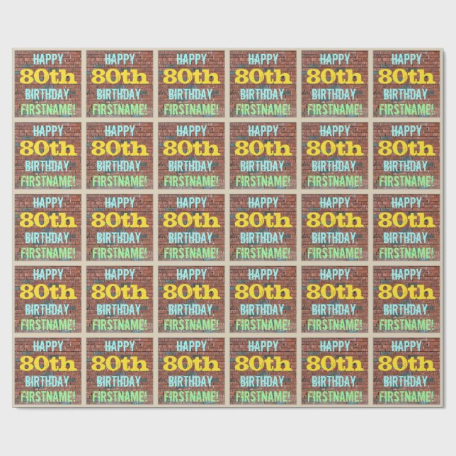 Papier Cadeau Graffiti muraux en briques inspiré 80e anniversair (Plat)