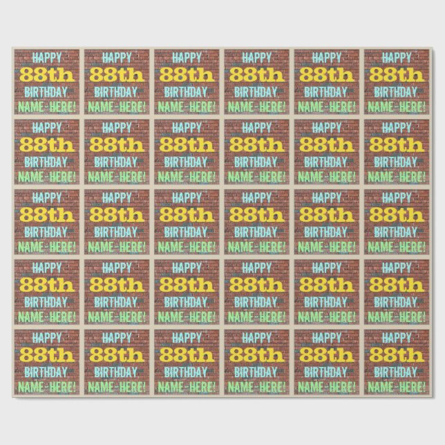 Papier Cadeau Graffiti muraux en briques inspiré 88ème anniversa (Plat)