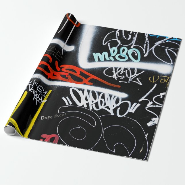 Papier Cadeau Graffiti noir et multicolore (Déroulé)