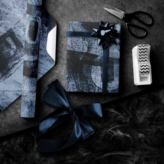 Papier Cadeau Graffiti peint Grunge | Dark Navy et Denim Blue (Créateur téléchargé)