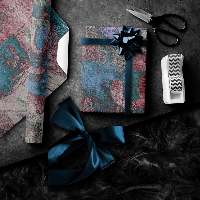 Papier Cadeau Graffiti peint Grunge | Taupe bleu rouille (Créateur téléchargé)