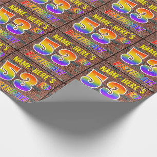 Papier Cadeau Graffiti Rainbow Look 53E ANNIVERSAIRE! & Nom pers
