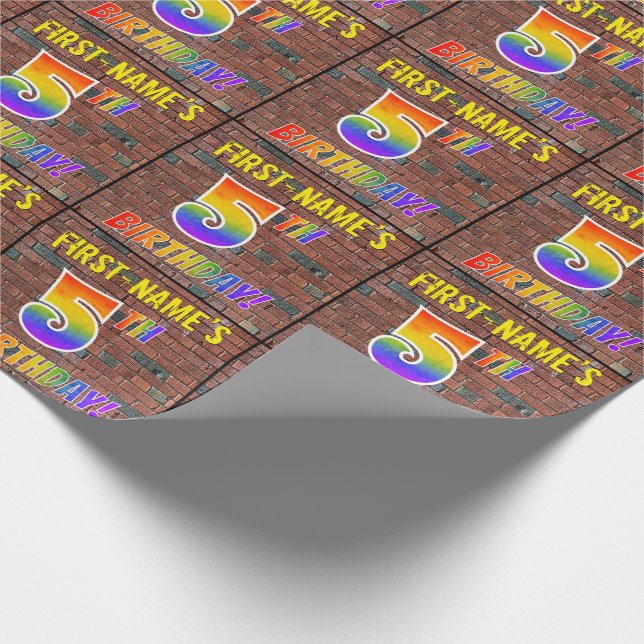 Papier Cadeau Graffiti Rainbow Look 5E ANNIVERSAIRE! & Nom perso (Coin)