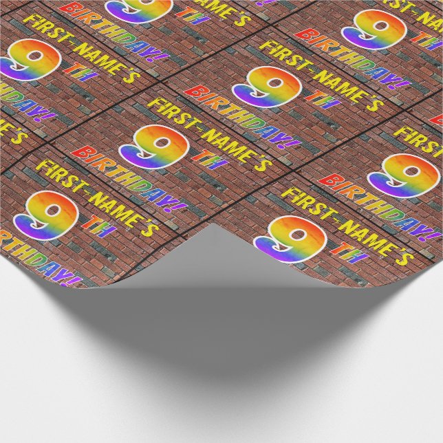 Papier Cadeau Graffiti Rainbow Look 9E ANNIVERSAIRE! & Nom perso (Coin)