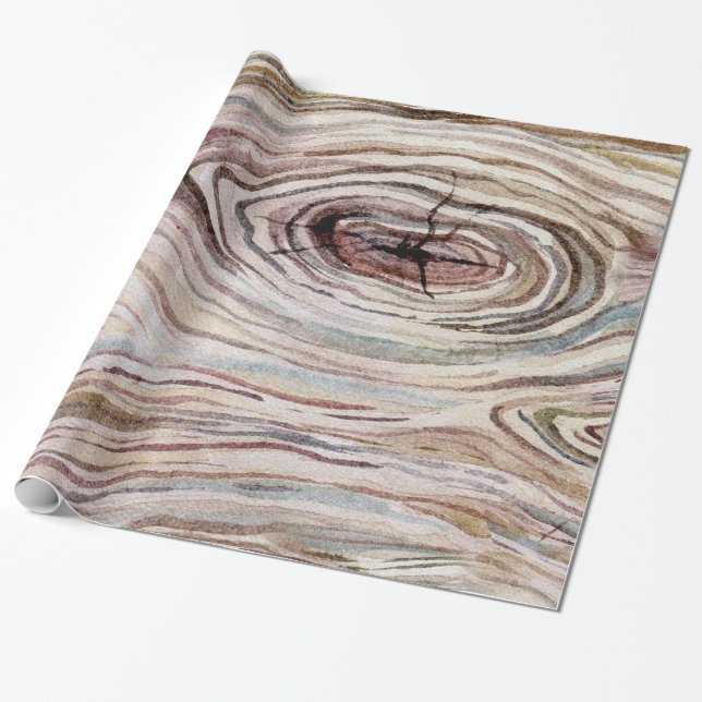 Papier Cadeau Grain de bois rustique aquarelle campagne chic (Déroulé)