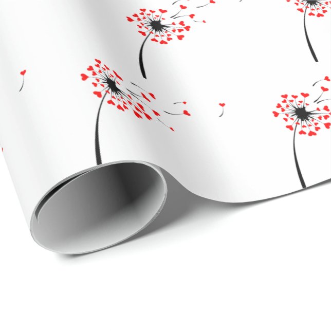 Papier Cadeau Graines de coeur rouge de Dandelion (Coin rond)