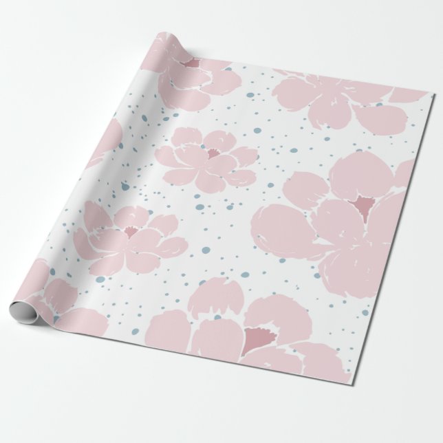 Papier Cadeau Grand Boho rose tendance papier d'enveloppement fl (Déroulé)