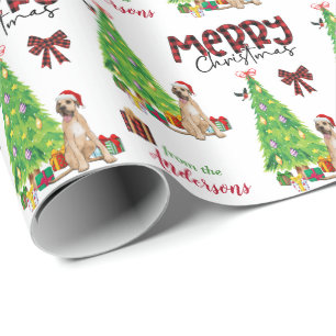 Papier Cadeau Grand chien Danois, oiseau et arbre de Noël