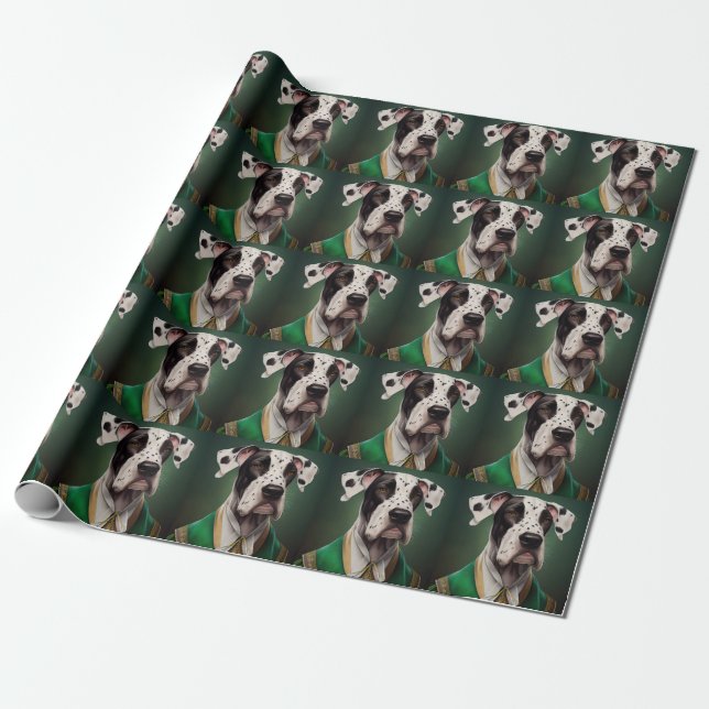 Papier Cadeau Grand chien Danse en tenue de la Saint Patrick (Déroulé)