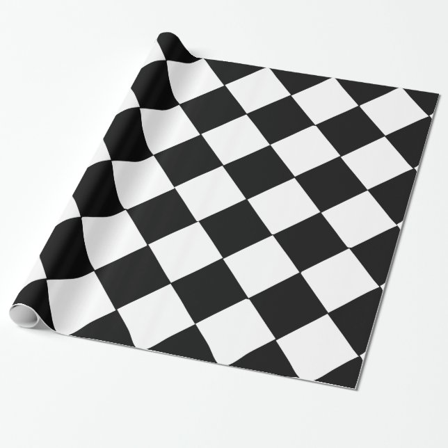Papier Cadeau Grand damier noir et blanc Motif diamant (Déroulé)