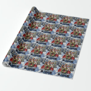Papier Cadeau Grand Danois camion rouge de Noël vacances