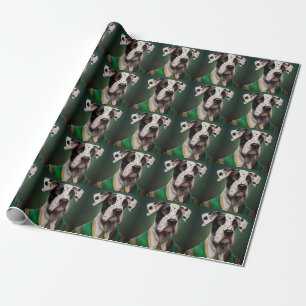 Papier Cadeau Grand Danois en tenue de la Saint-Patrick