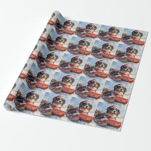 Papier Cadeau Grand Danois suisse en traîneau de Noël