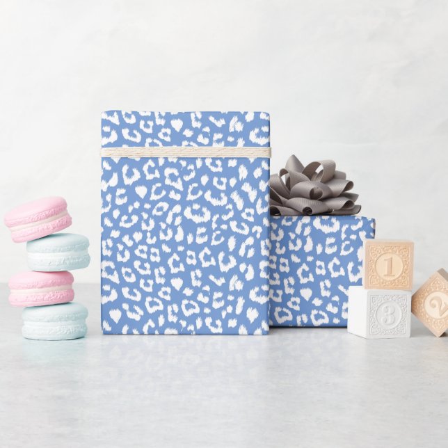 Papier Cadeau Grand Empreinte de léopard bleu et blanc français (Baby Shower)