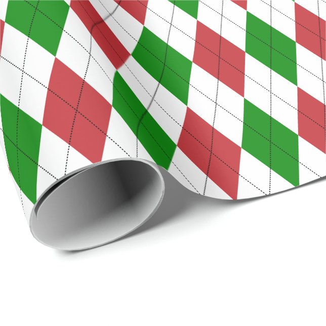 Papier Cadeau Grand Jacquard rouge foncé, vert et blanc (Coin rond)