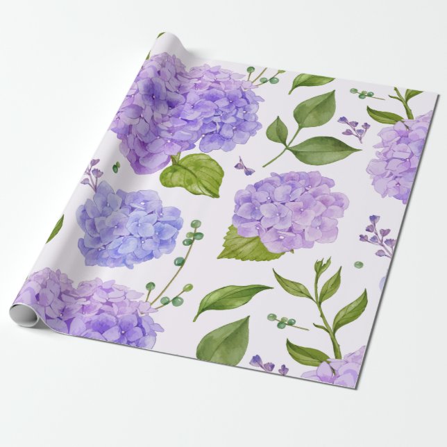 Papier Cadeau Grand Lilac Lilac Hydrangea Floral (Déroulé)