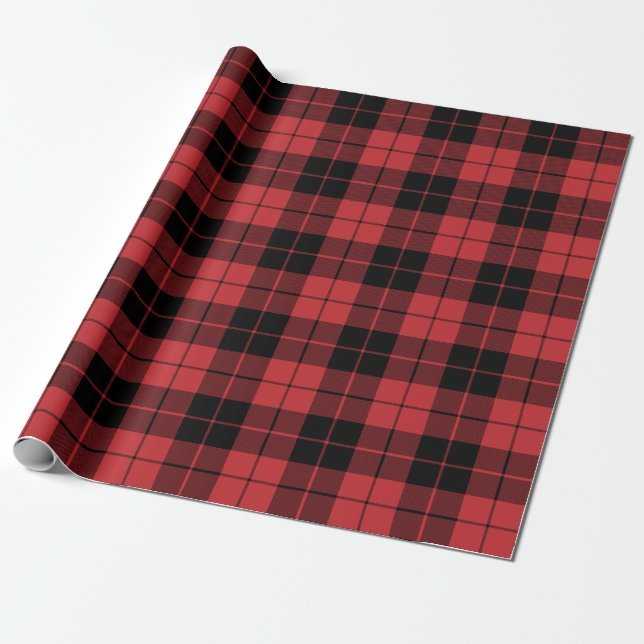 Papier Cadeau Grand Motif plaid rouge foncé et noir (Déroulé)