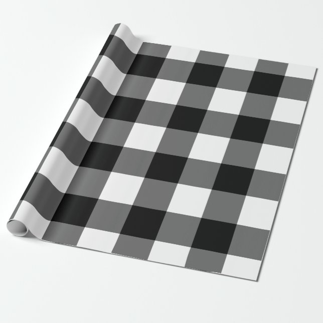 Papier Cadeau Grand papier d'emballage en vichy noir et blanc (Déroulé)