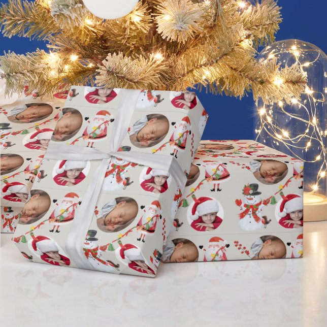 Papier Cadeau Grand-parent modèle photo Père Noël Snowman Silver (Vacances)
