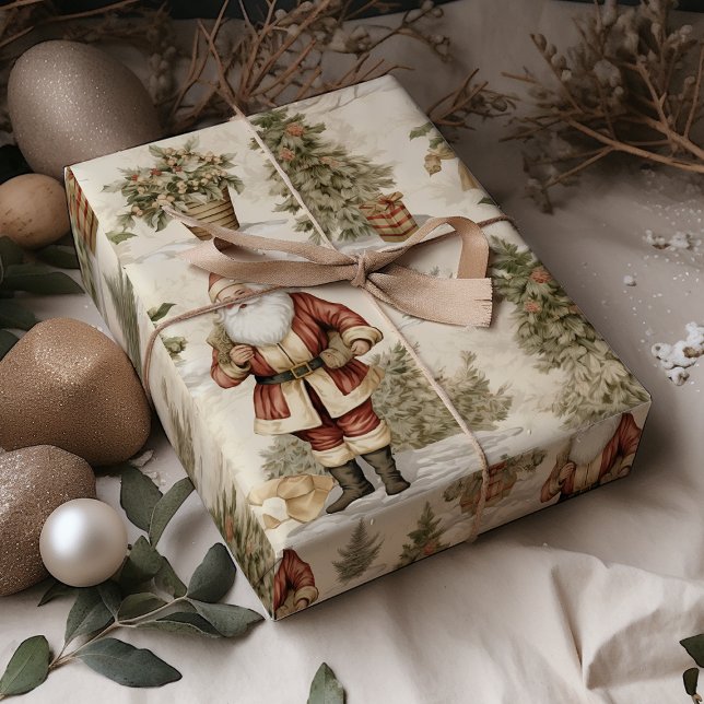 Papier Cadeau Grand Père Noël Retro Gold (Créateur téléchargé)