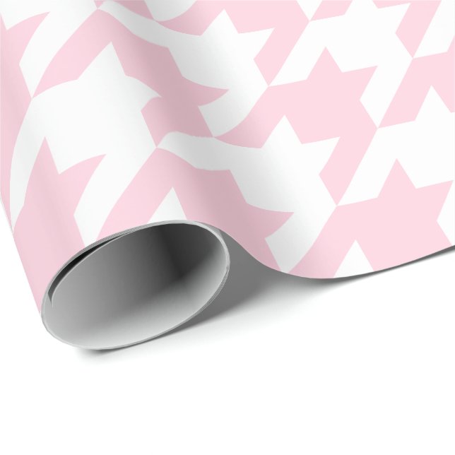 Papier Cadeau Grand pied-de-poule rose-clair et blanc (Coin rond)