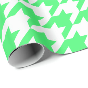 Papier Cadeau Grand pied-de-poule vert clair et blanc